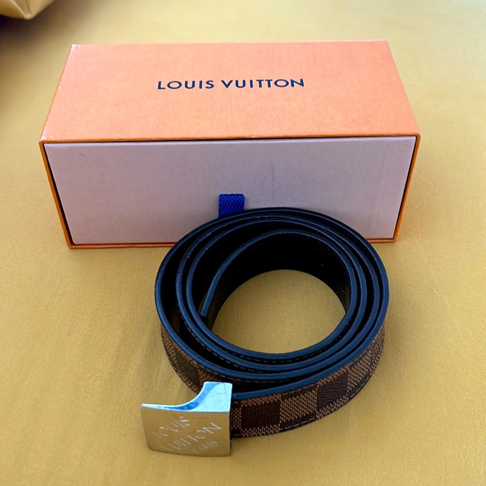 Authentic Louis Vuitton Damier Ceinture Brown Leather Belt Size 100/40